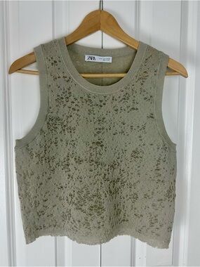 Zara Distressed Lace Look Cropped Tank Top